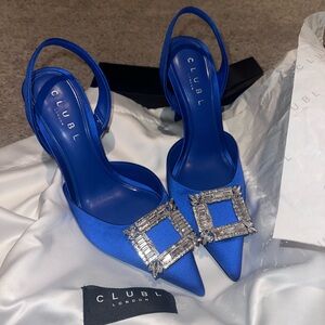 Brand new in box!!! Club L London Women's Blue Satin Heels